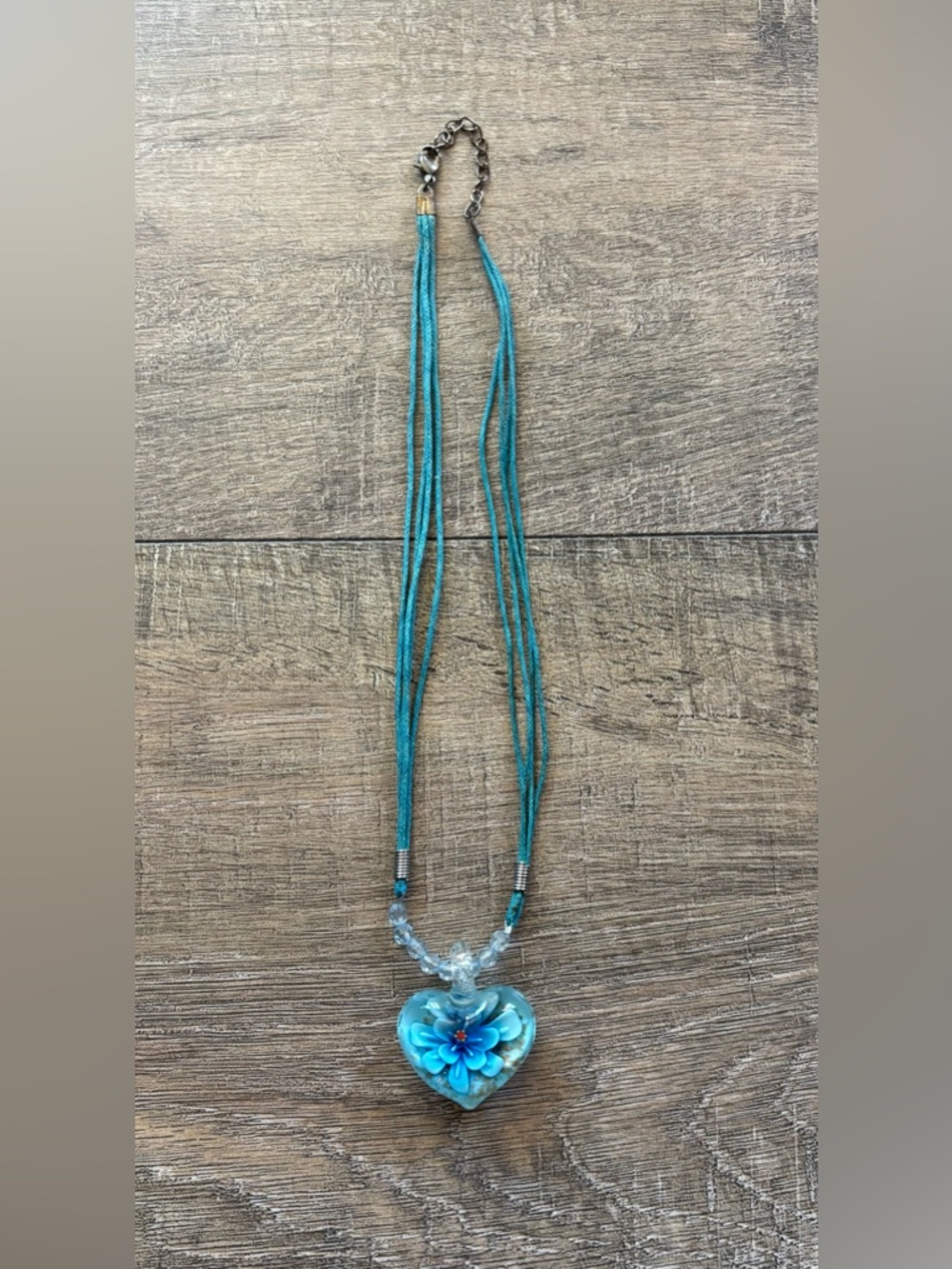 Fashion jewelry women’s blue flower resin 3D heart bubble cord necklace art wear